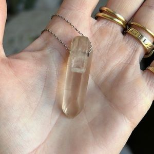 Super pale pink Raw crystal point necklace